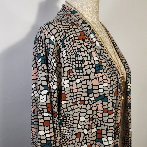 LOGO by Lori Goldstein Women's SZ L Leticia Mosaic Open Front Duster Cardigan - Picture 8 of 16